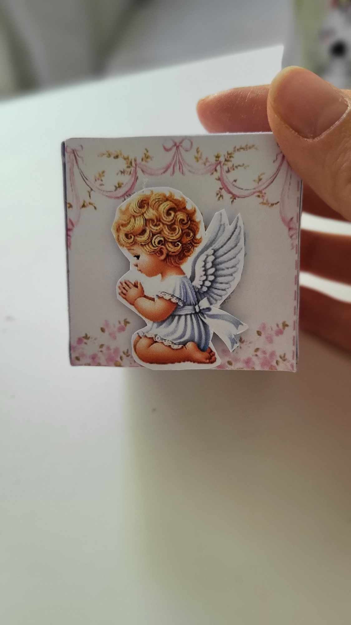 Cutiuță personalizabilă tematică "Îngeraș" pentru mărturii botez – Șablon editabil Canva & PDF printabil