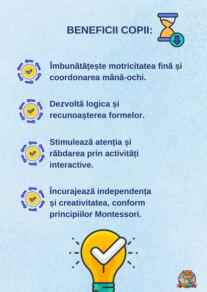 Pachet 50 Fișe Montessori care dezvoltă inteligența copilului – Activități Educative Preșcolari + BONUS Calendar de Recompense
