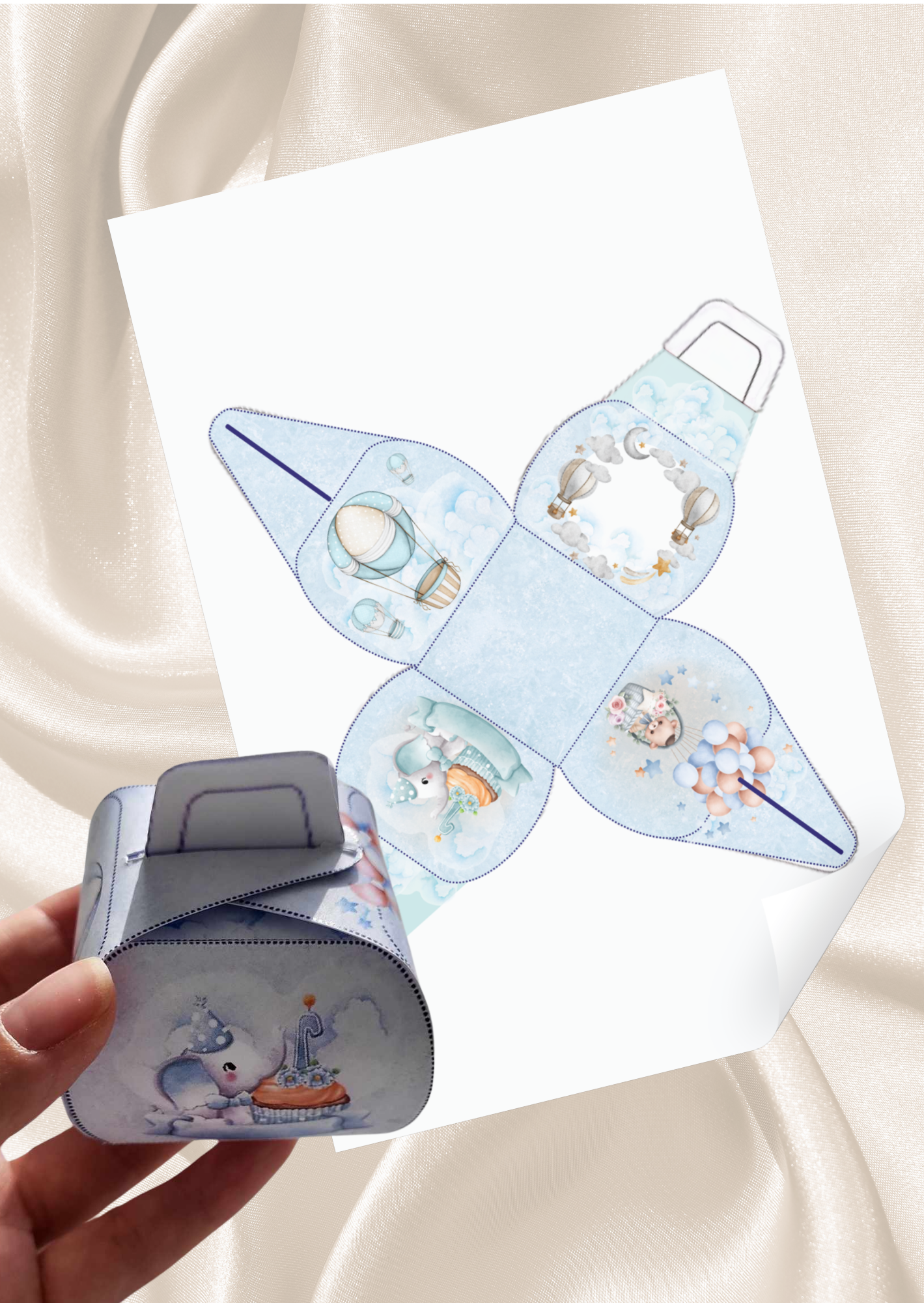 Cutiuță personalizabilă tematică "Baby" pentru mărturii botez – Șablon editabil Canva & PDF printabil